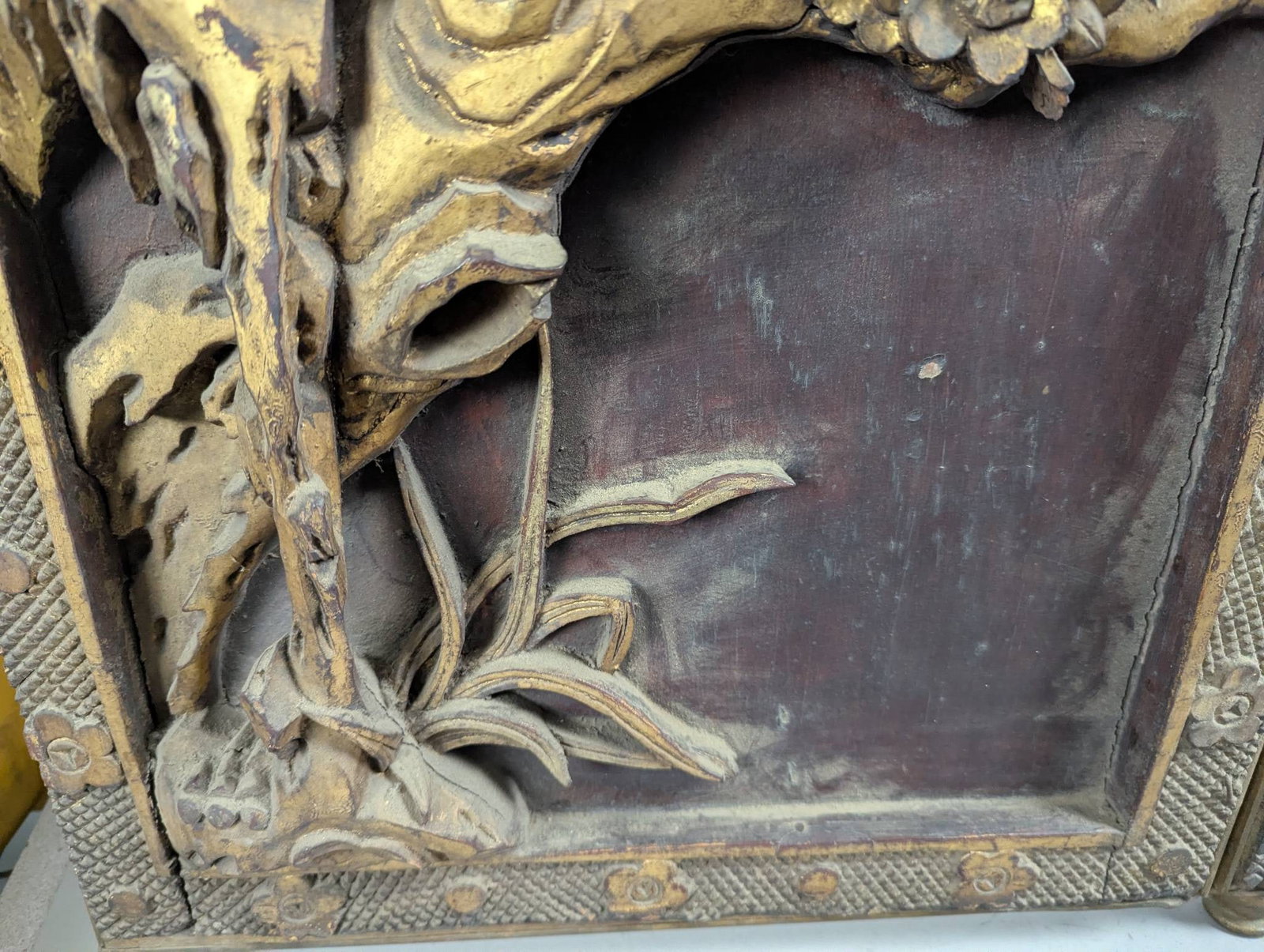 Antique Shitai Chinese Carved Wood Folding Screen with Gilded Relief Panels - 5