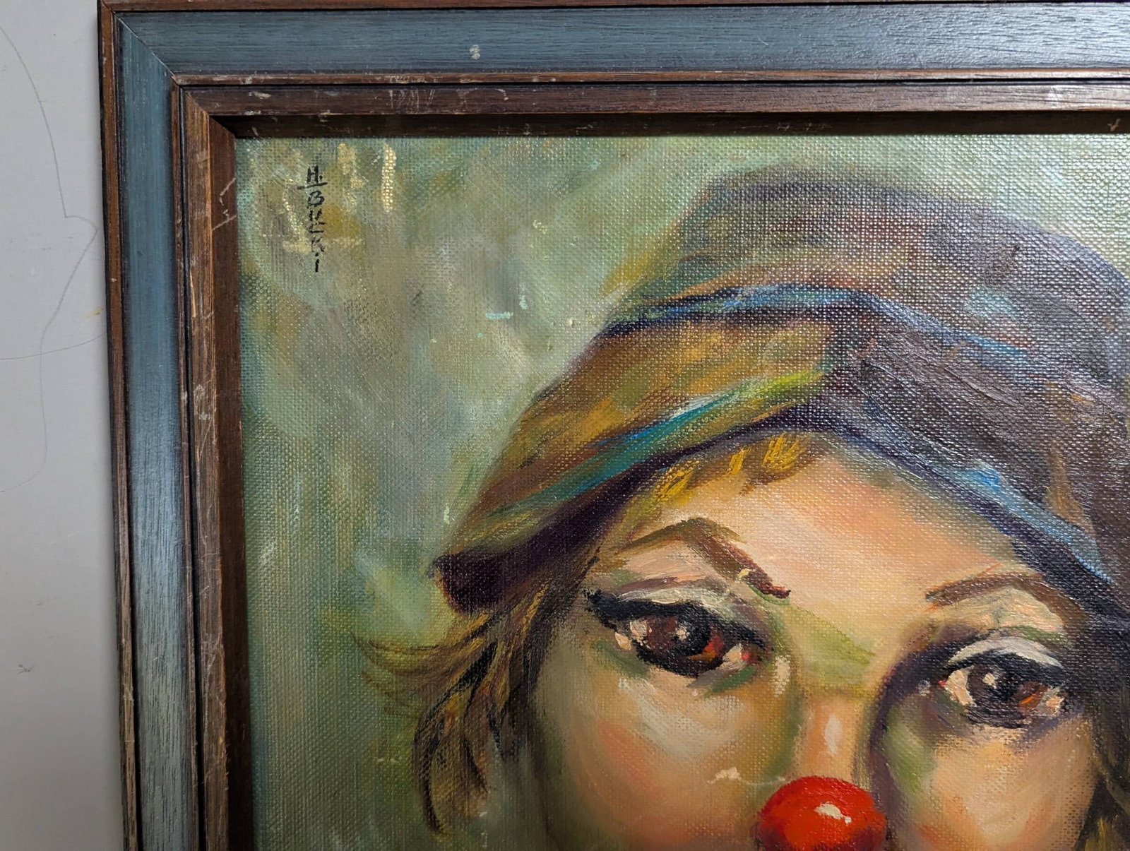 Painting of Suzy Clown by Helen Bucki in Rustic Frame - 2