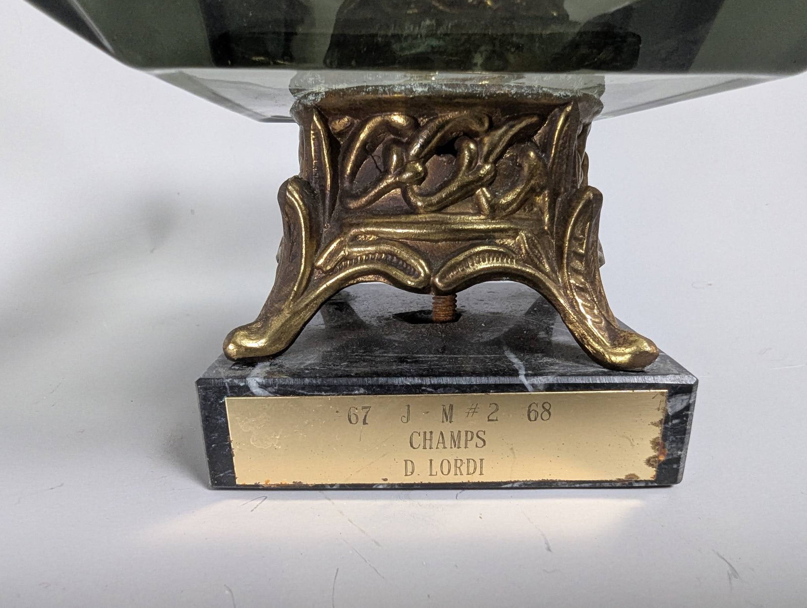 Vintage 1967 Bowling Trophy Ashtray with Gold-Toned Bowler Figurine - 4