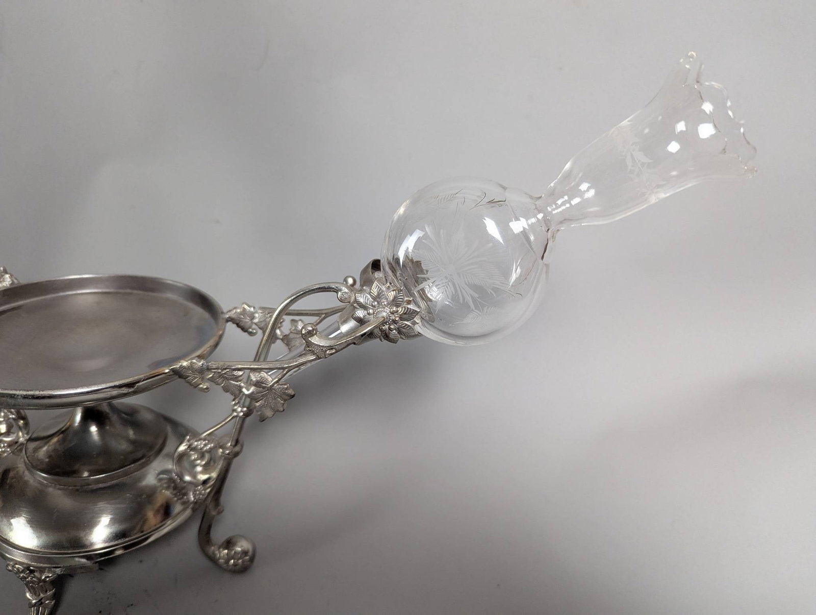 Silver Plate Epergne with Glass Inserts - 4