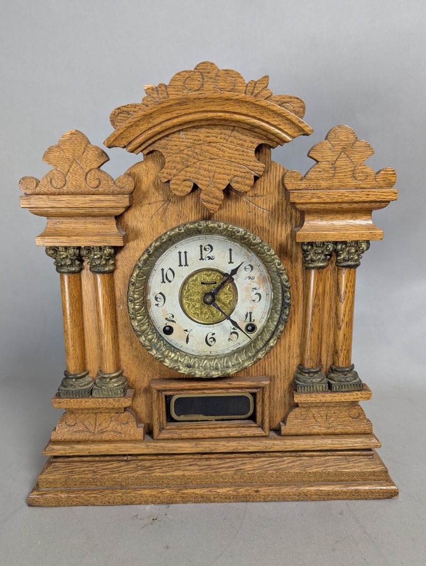 E. Ingraham Co Cabinet No 7 Antique Oak Mantel Clock (1 of 11)