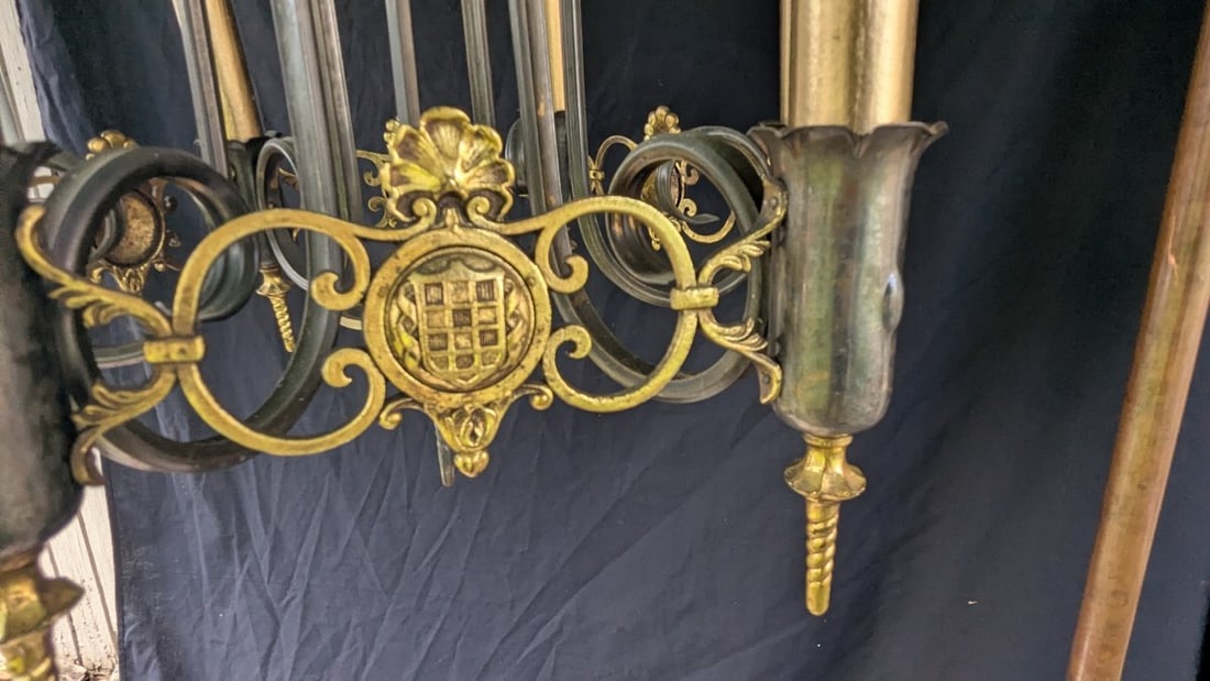 Vintage Spanish Revival Style 6-Light Chandelier Brass Gold Leaf Decorative Lighting - 3