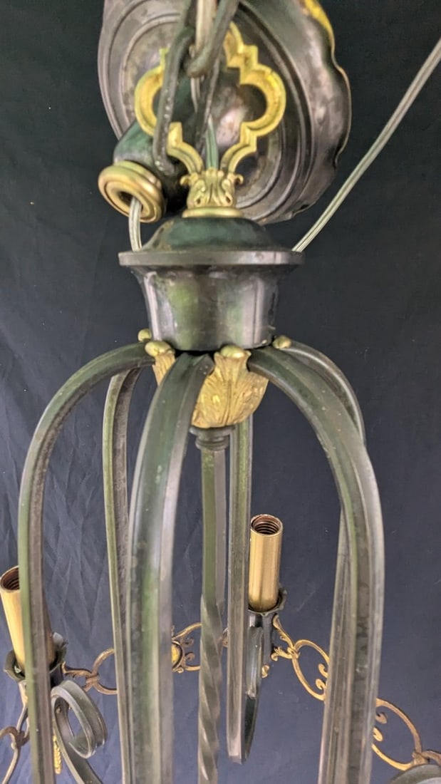 Vintage Spanish Revival Style 6-Light Chandelier Brass Gold Leaf Decorative Lighting - 5