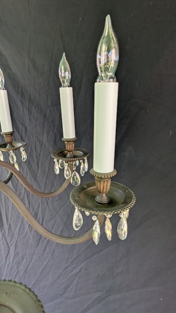 Vintage 12-Light Two-Tier Neoclassical Style Brass Chandelier with Prisms - 5