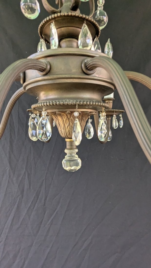Vintage 12-Light Two-Tier Neoclassical Style Brass Chandelier with Prisms - 6