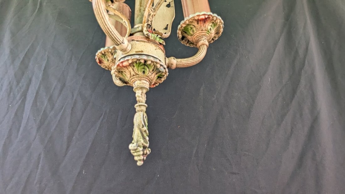 Antique Art Nouveau Style Aluminum 3-Light Polychrome Chandelier Rewired Ready to Hang - 5