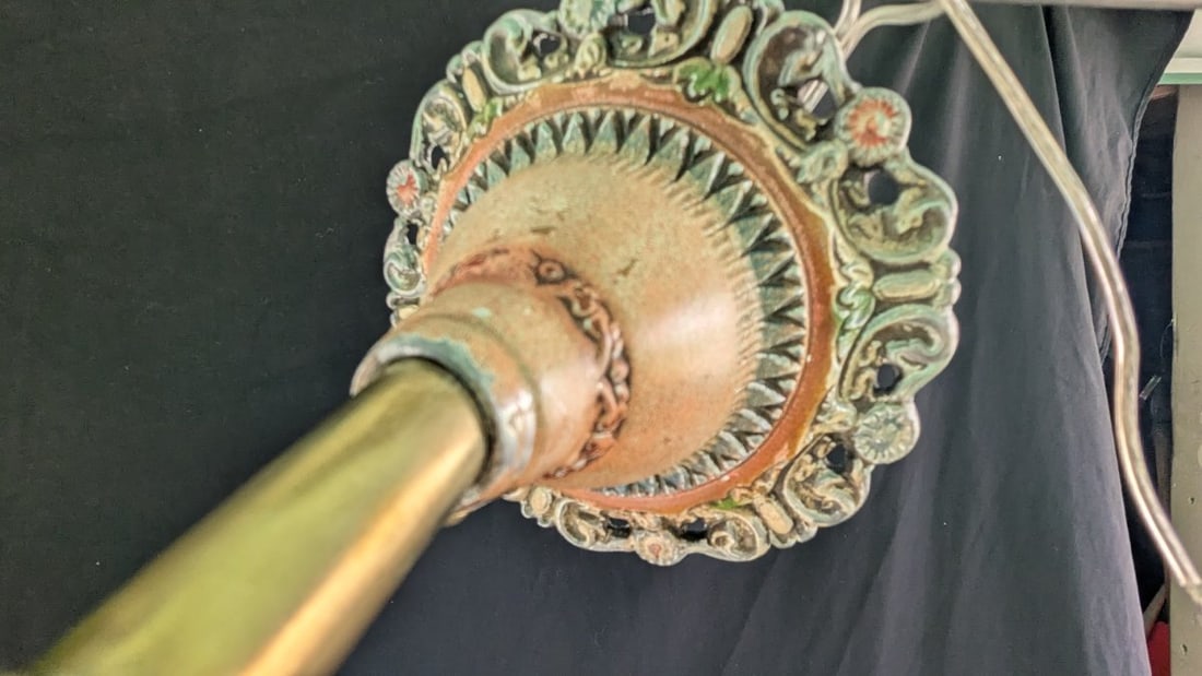 Antique Art Nouveau Style Aluminum 3-Light Polychrome Chandelier Rewired Ready to Hang - 6