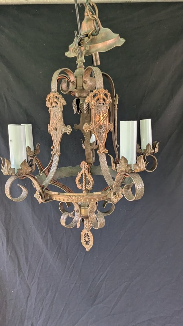 Vintage Spanish Gothic Revival Six-Light Chandelier Exquisite Design Early 20th Century (1 of 8)