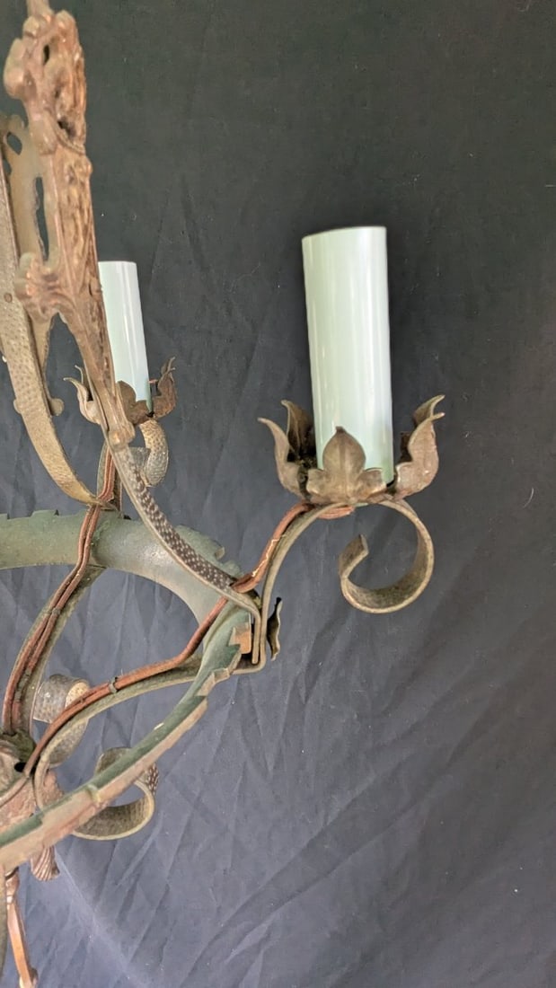 Vintage Spanish Gothic Revival Six-Light Chandelier Exquisite Design Early 20th Century - 3