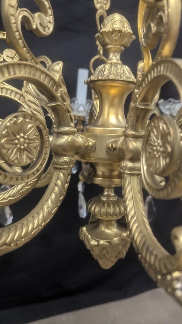 Einar BÃ¤ckstrÃ¶m Neoclassical 8-Arm Brass and Crystal Chandelier with Hanging P - 5