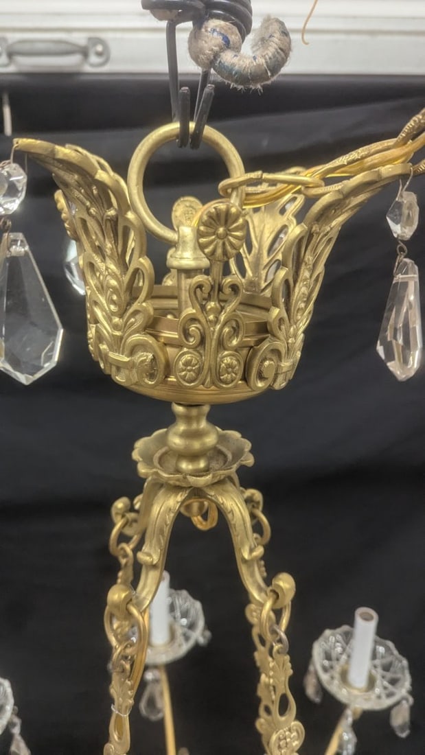 Einar BÃ¤ckstrÃ¶m Neoclassical 8-Arm Brass and Crystal Chandelier with Hanging P - 8