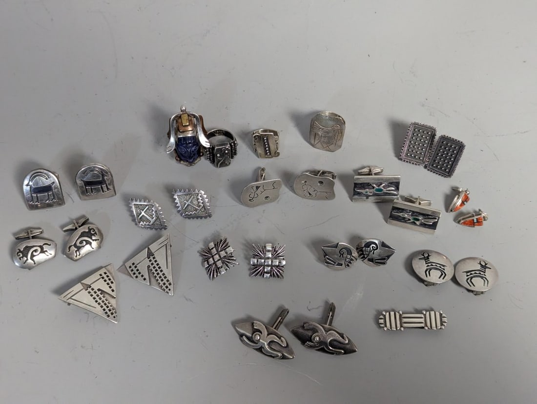 Collection of Vintage Mexican Southwestern Sterling Silver Jewelry Taxco JLF Danny's Miguel: **Important** Please read below description on how to avoid high shipping costs. Explore this exceptional collection of vintage sterling silver jewelry, totaling 237 grams, featuring beautifully craft