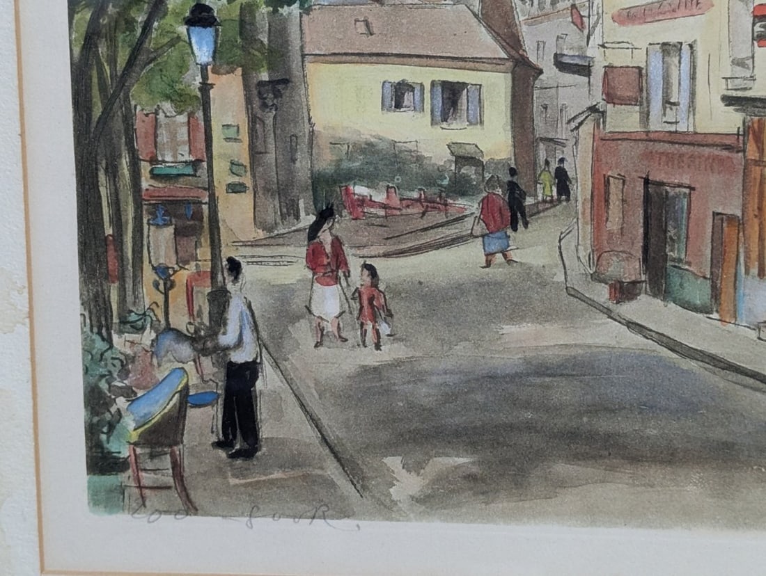 Jacques Peugot Paris Street Scene Hand-Colored Etchings Set of Two Framed Art - 11
