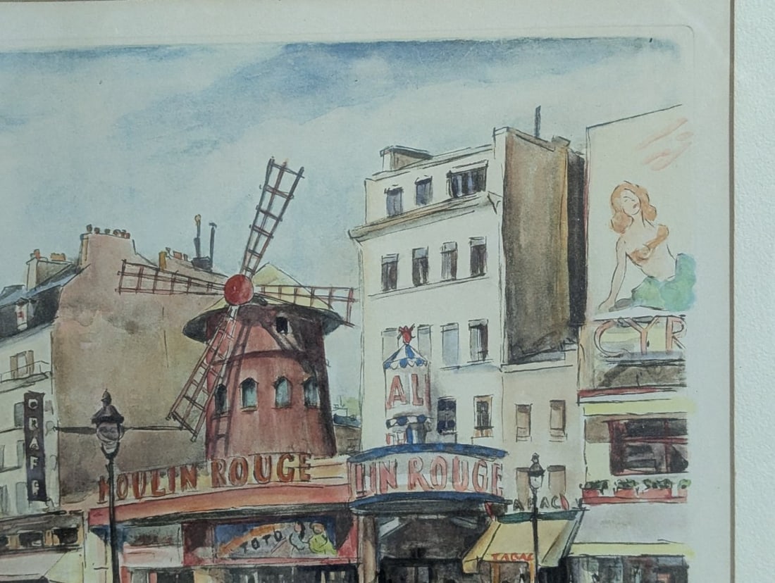 Jacques Peugot Paris Street Scene Hand-Colored Etchings Set of Two Framed Art - 5