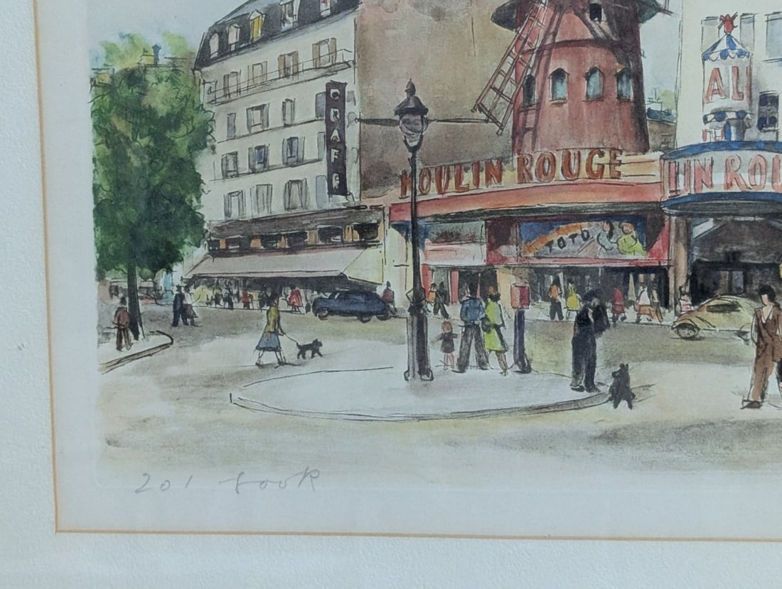 Jacques Peugot Paris Street Scene Hand-Colored Etchings Set of Two Framed Art - 6
