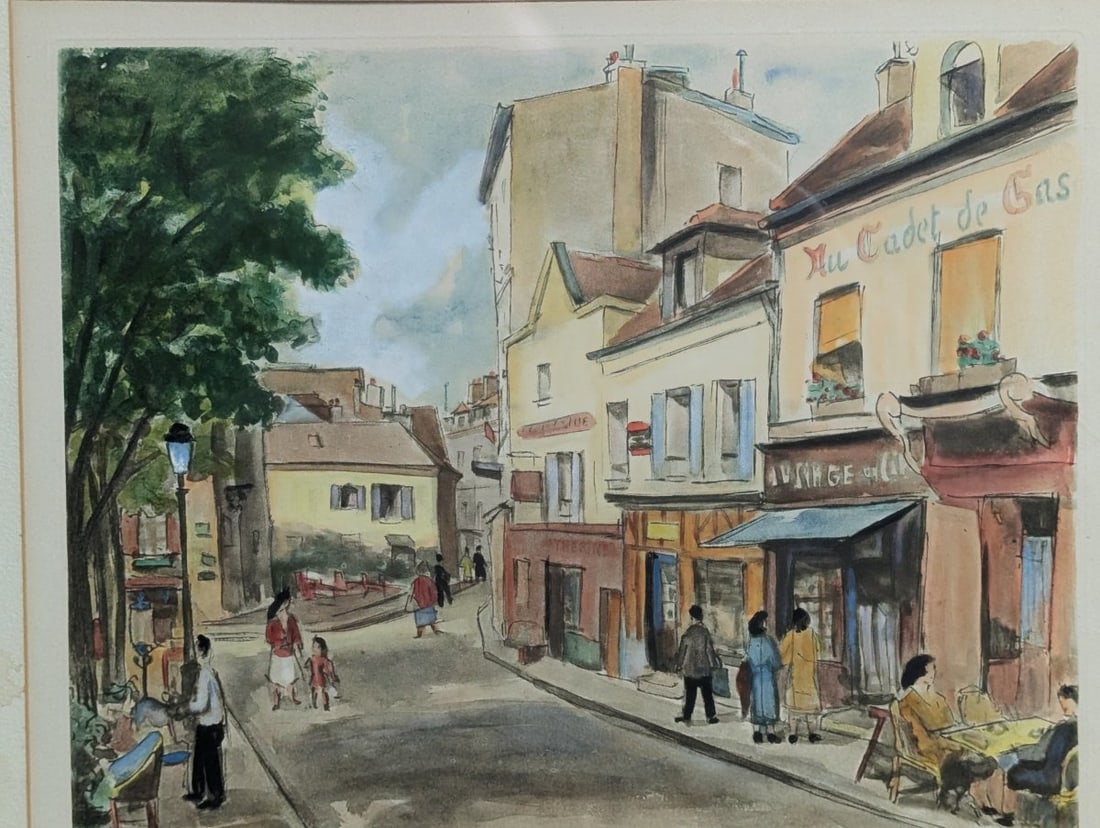 Jacques Peugot Paris Street Scene Hand-Colored Etchings Set of Two Framed Art - 8