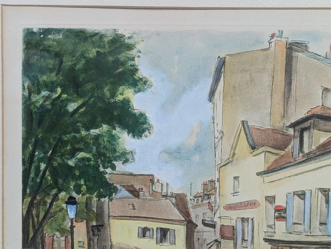 Jacques Peugot Paris Street Scene Hand-Colored Etchings Set of Two Framed Art - 9
