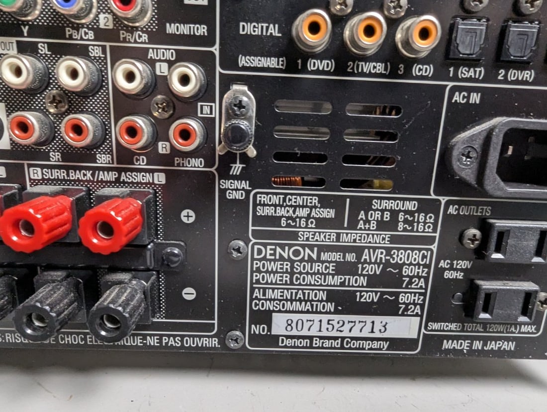 Denon AVR-3808CI A/V Surround Receiver with Remote Controls & Original Box - 10