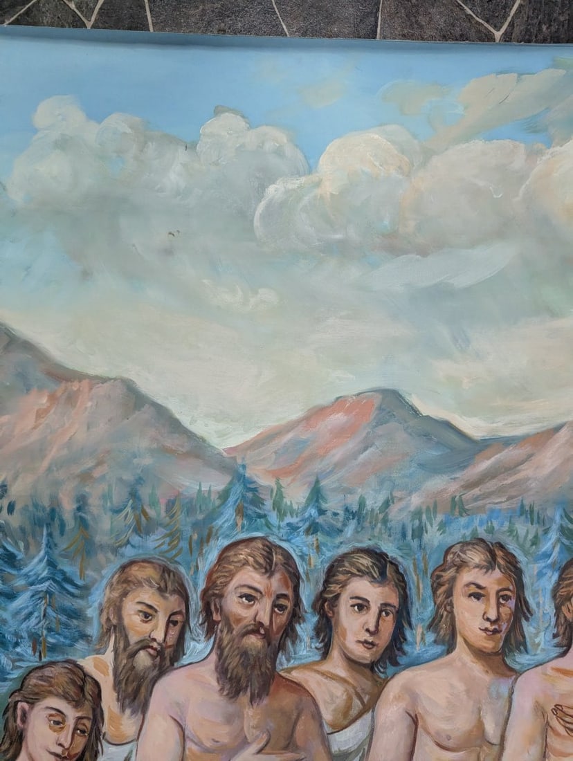 Large Unsigned Religious Oil Painting Depicting Baptism Scene Stunning Wall Art - 5