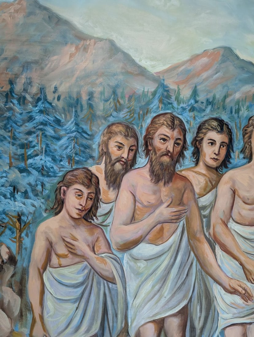 Large Unsigned Religious Oil Painting Depicting Baptism Scene Stunning Wall Art - 6