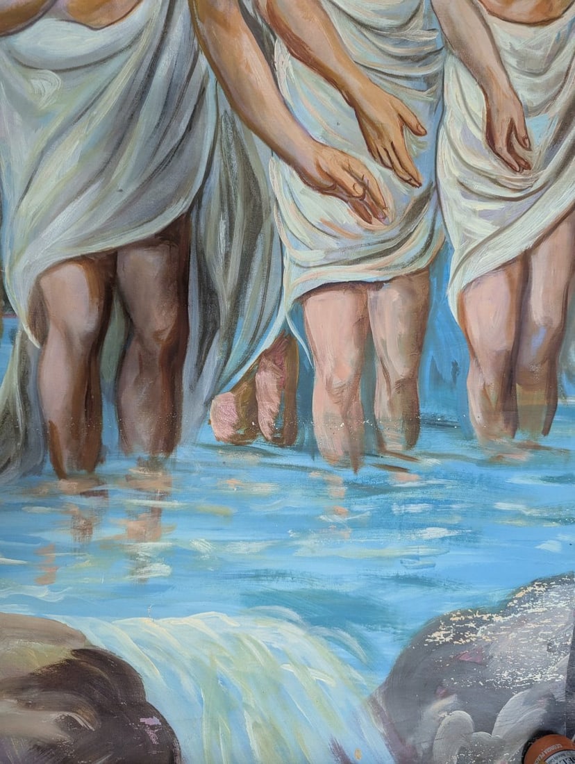 Large Unsigned Religious Oil Painting Depicting Baptism Scene Stunning Wall Art - 8