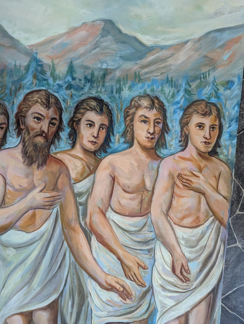 Large Unsigned Religious Oil Painting Depicting Baptism Scene Stunning Wall Art - 9