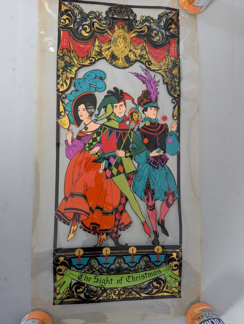 Vintage Complete Set of 5 Stained Glass Look Christmas Window Decorations: **Important** Please read below description on how to avoid high shipping costs. Elevate your holiday decor with this stunning complete set of five vintage window decorations. Each piece, measuring 28