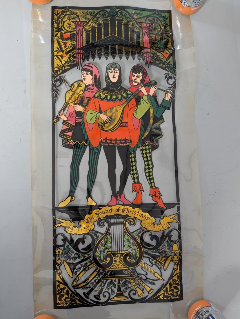 Vintage Complete Set of 5 Stained Glass Look Christmas Window Decorations - 6