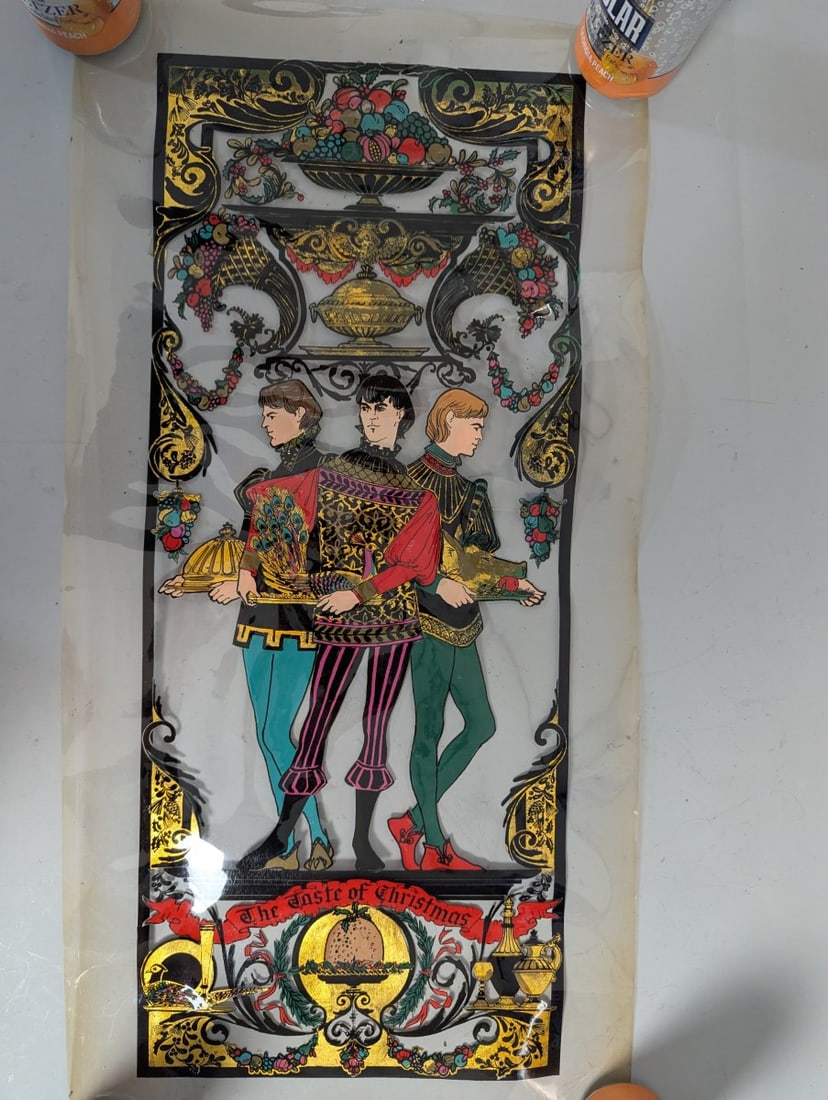 Vintage Complete Set of 5 Stained Glass Look Christmas Window Decorations - 8