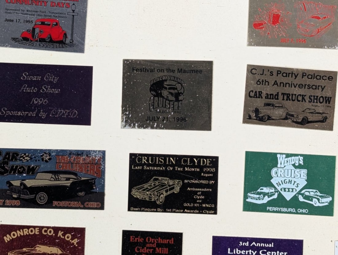 Collection of 1990s Ohio Michigan Car Show Dash Plaques Display Board Automotive Memorabilia - 6