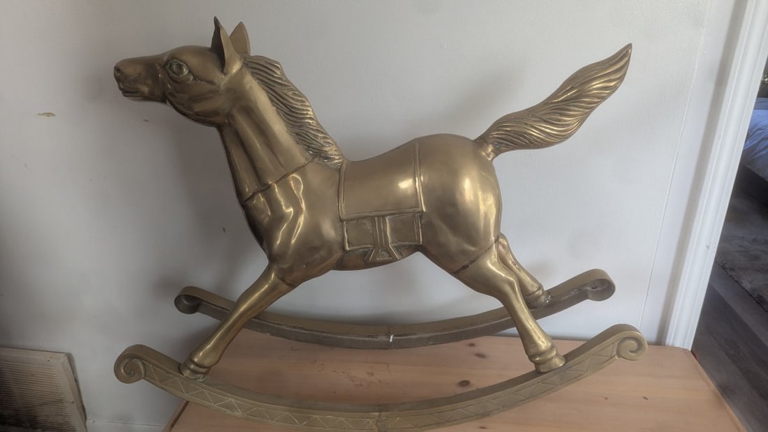 Vintage Large Solid Brass Rocking Horse Sculpture Unique Home Decor Mid-Century Style (1 of 9)