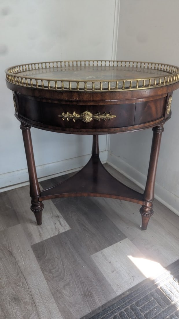 Maitland-Smith Neoclassical Style Marble Top Gallery Table with Brass Accents (1 of 9)