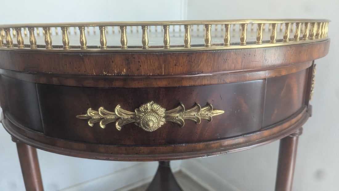 Maitland-Smith Neoclassical Style Marble Top Gallery Table with Brass Accents - 4