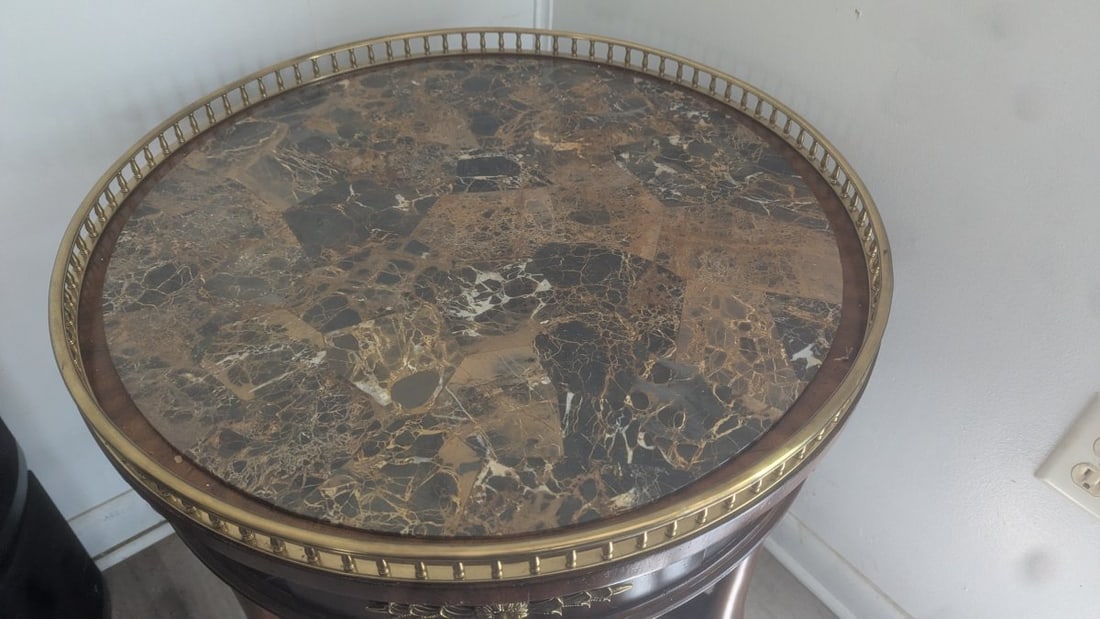 Maitland-Smith Neoclassical Style Marble Top Gallery Table with Brass Accents - 5