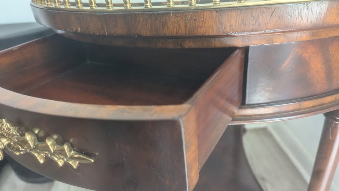 Maitland-Smith Neoclassical Style Marble Top Gallery Table with Brass Accents - 6