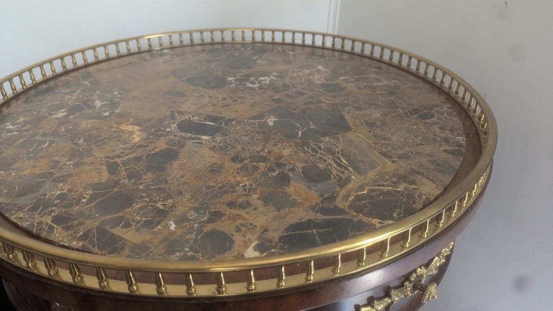 Maitland-Smith Neoclassical Style Marble Top Gallery Table with Brass Accents - 8