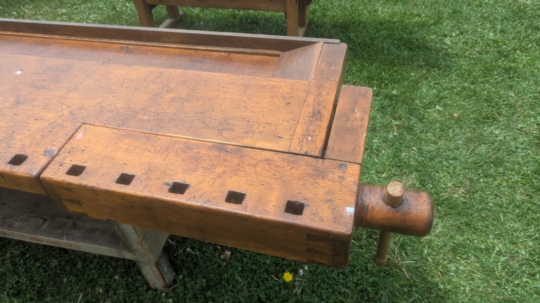 Vintage European-Style Woodworker's Workbench Rustic Industrial Craftsmanship - 2