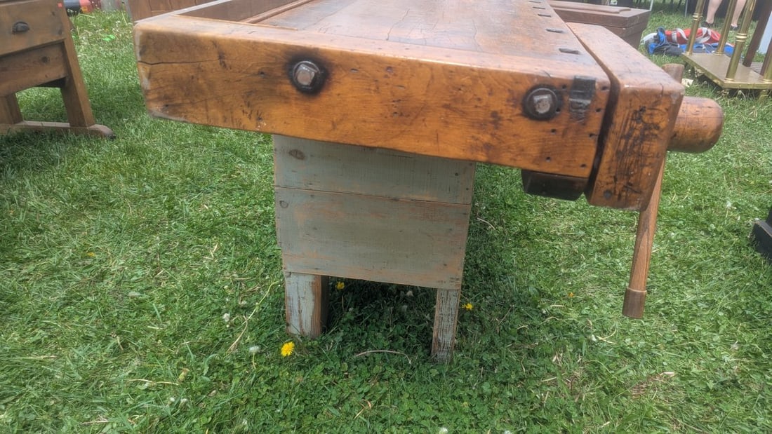 Vintage European-Style Woodworker's Workbench Rustic Industrial Craftsmanship - 5
