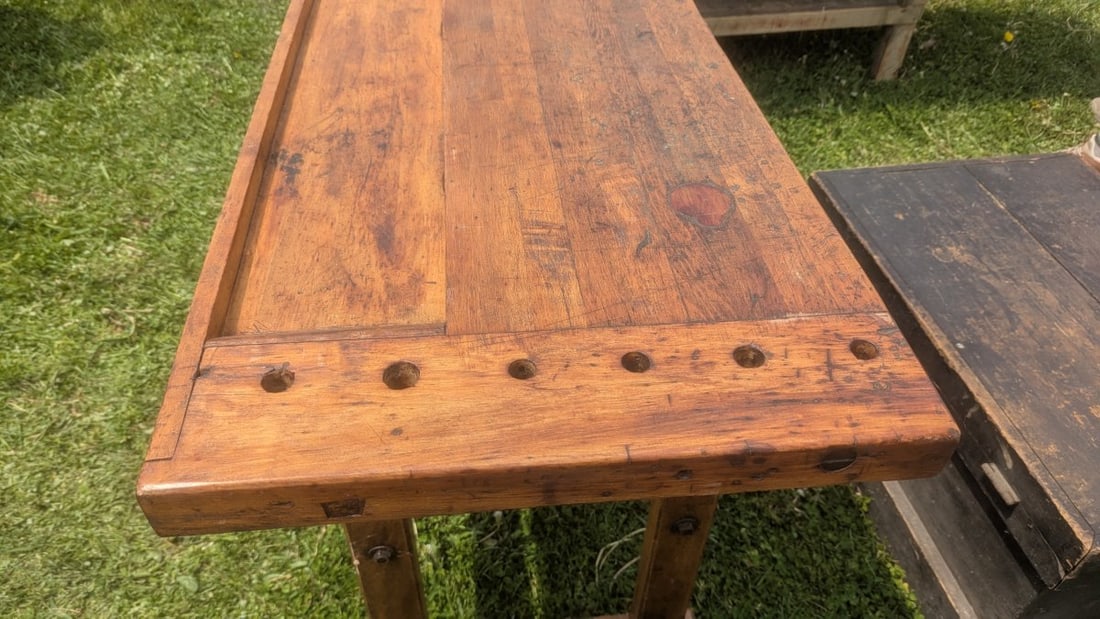 Vintage Woodworker's Workbench Rustic Style Ideal for Kitchen Island or Console Table - 3