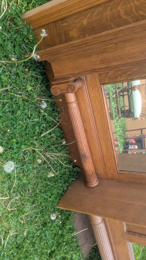 Antique American Quartersawn Oak Fireplace Mantel Architectural Salvage Statement Piece - 8