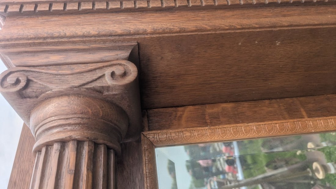 Antique American Oak Fireplace Mantel and Overmantel Architectural Salvage Furniture - 12