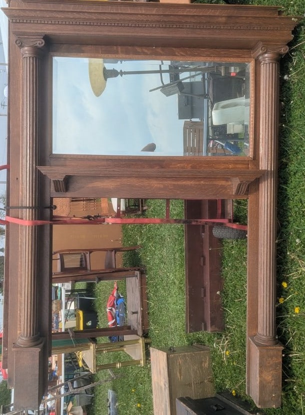 Antique American Oak Fireplace Mantel and Overmantel Architectural Salvage Furniture (1 of 13)