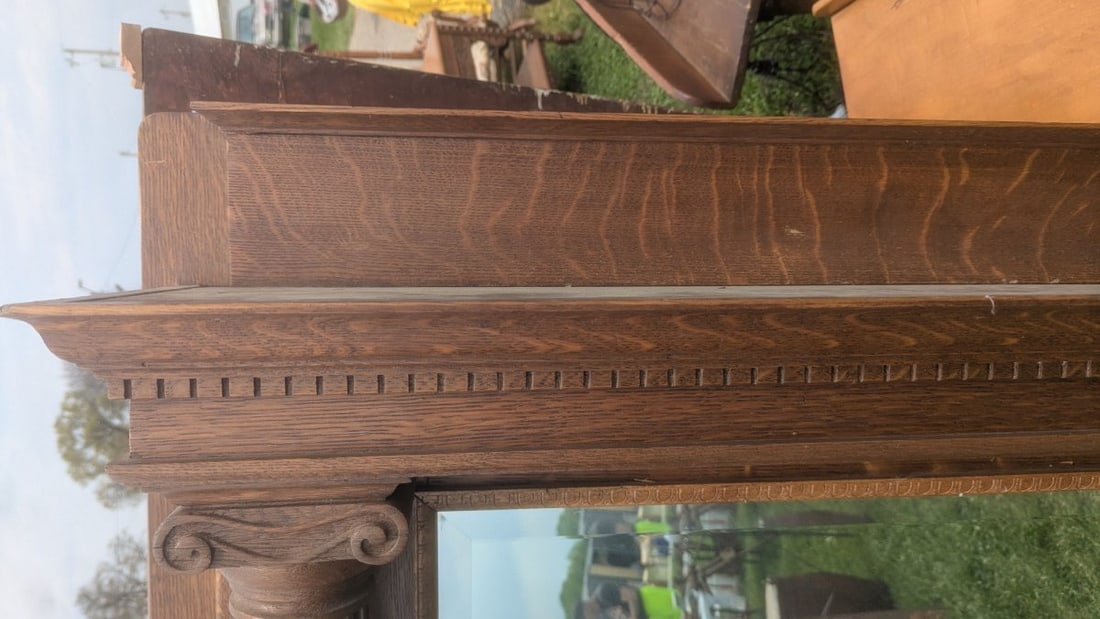 Antique American Oak Fireplace Mantel and Overmantel Architectural Salvage Furniture - 2