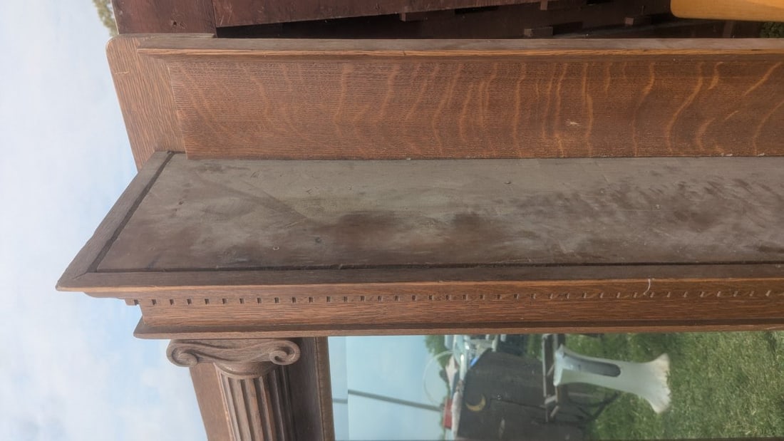 Antique American Oak Fireplace Mantel and Overmantel Architectural Salvage Furniture - 3