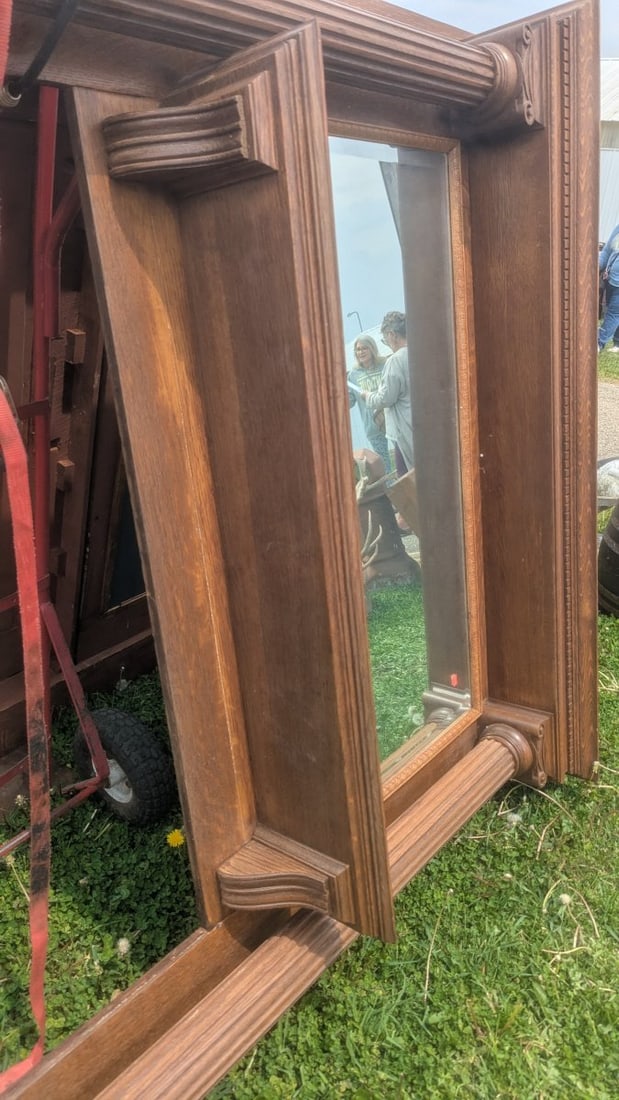 Antique American Oak Fireplace Mantel and Overmantel Architectural Salvage Furniture - 9