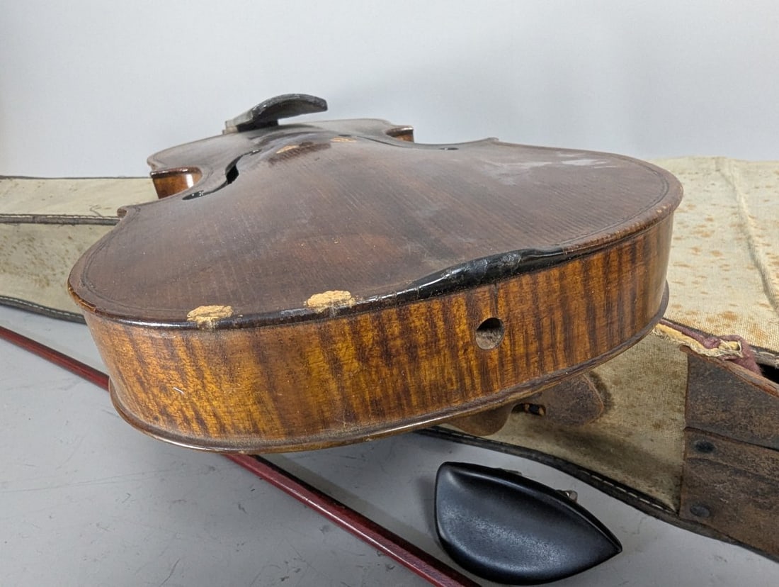 Vintage Antique Violin Outfit Set with Inlaid Back by Alex Flaitz Restoration Project - 11