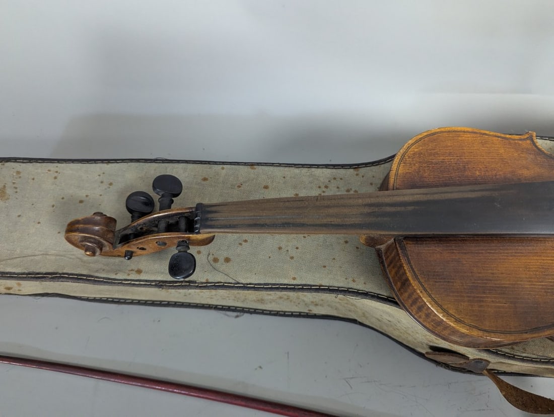 Vintage Antique Violin Outfit Set with Inlaid Back by Alex Flaitz Restoration Project - 3