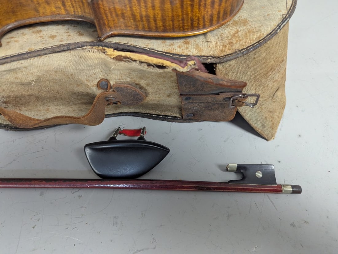 Vintage Antique Violin Outfit Set with Inlaid Back by Alex Flaitz Restoration Project - 4