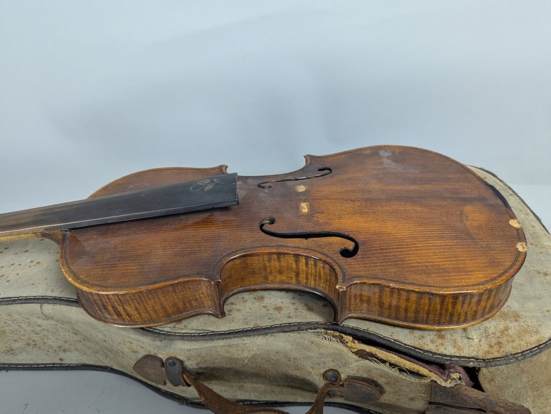 Vintage Antique Violin Outfit Set with Inlaid Back by Alex Flaitz Restoration Project - 5