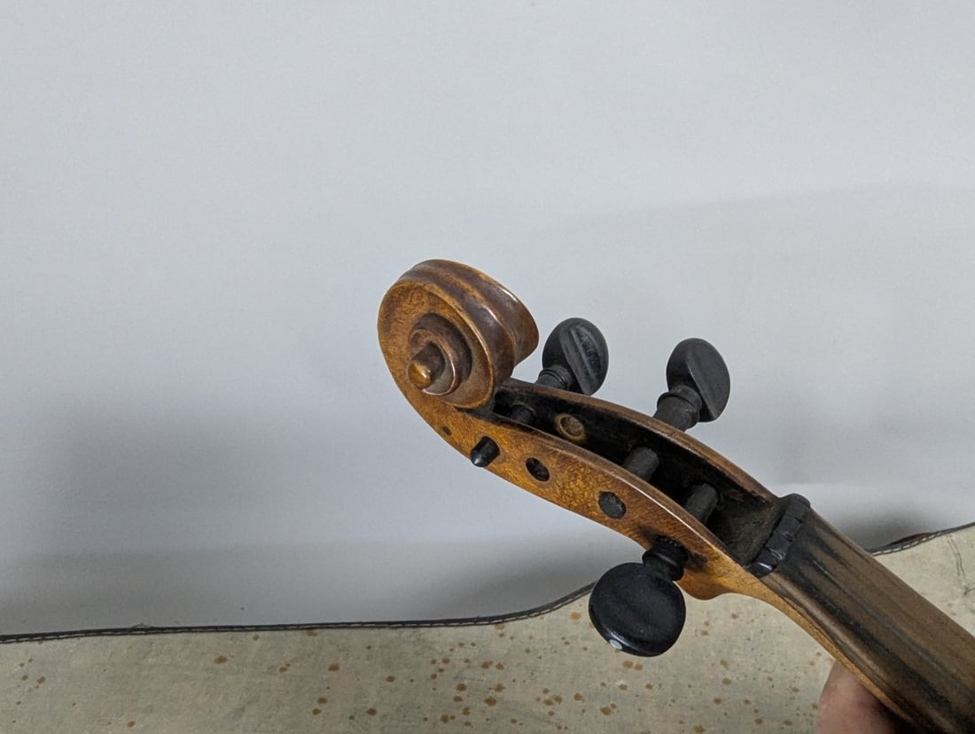 Vintage Antique Violin Outfit Set with Inlaid Back by Alex Flaitz Restoration Project - 9